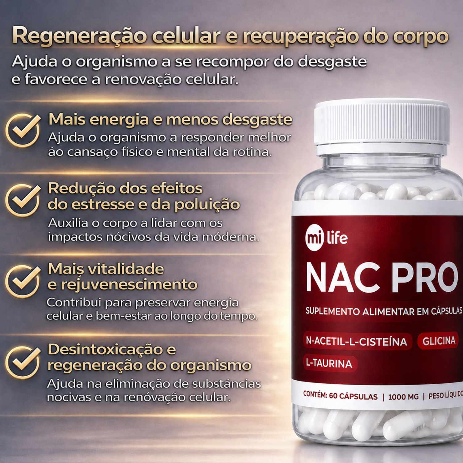 Kit 3 Nac Pro - Nac + Glicina e Taurina (60 Capsulas)