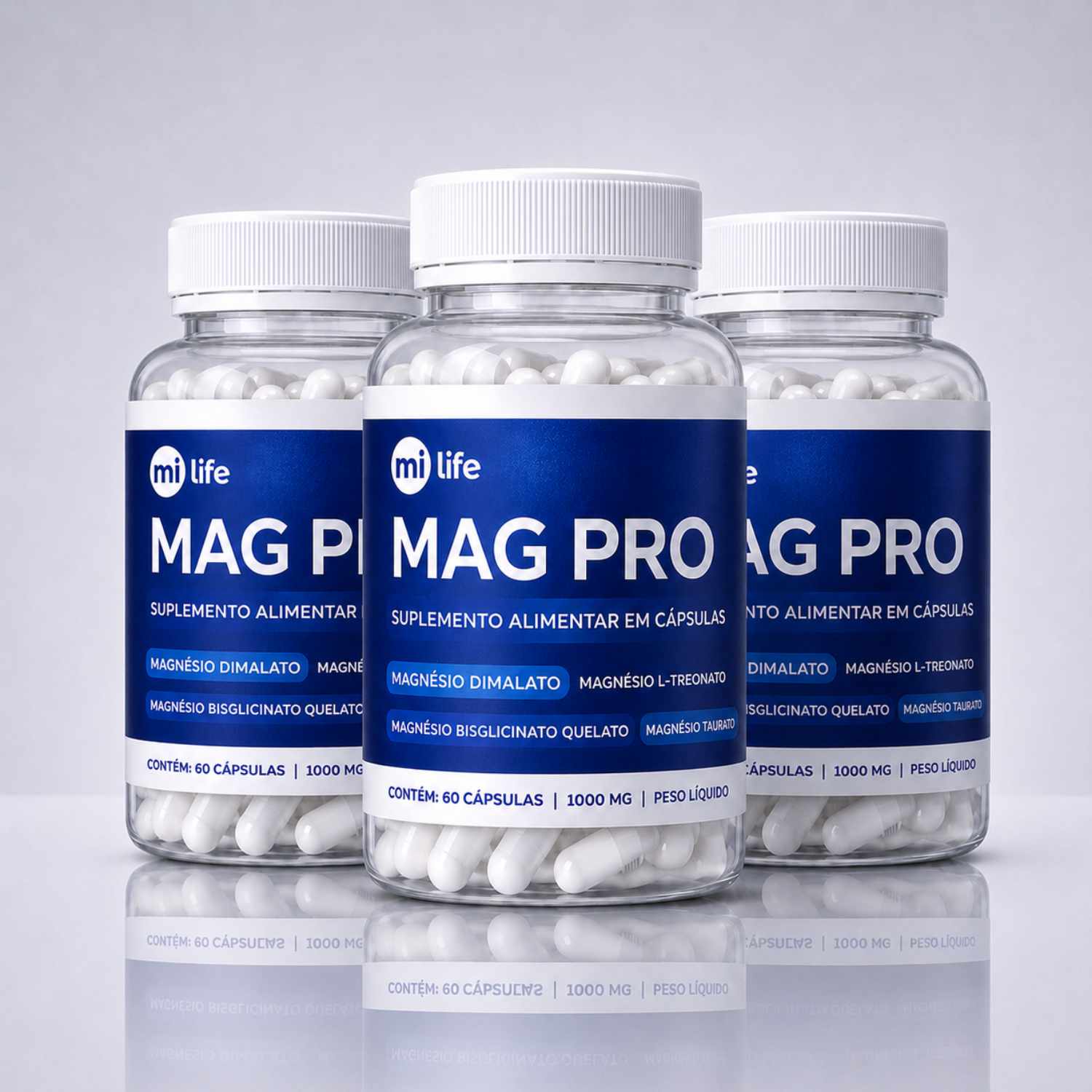 Kit 3 Mag Pro - 4 Magnésios L-Treonina, Quelato, Dimalato e Taurato (60 cápsulas)