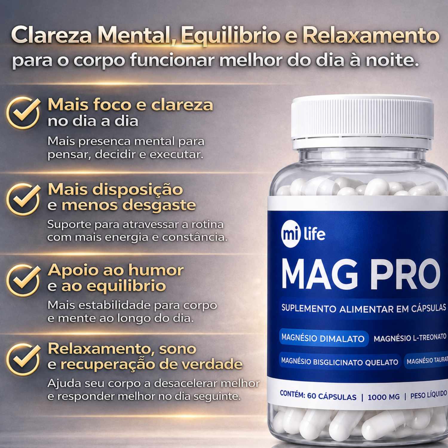 Kit 3 Mag Pro - 4 Magnésios L-Treonina, Quelato, Dimalato e Taurato (60 cápsulas)