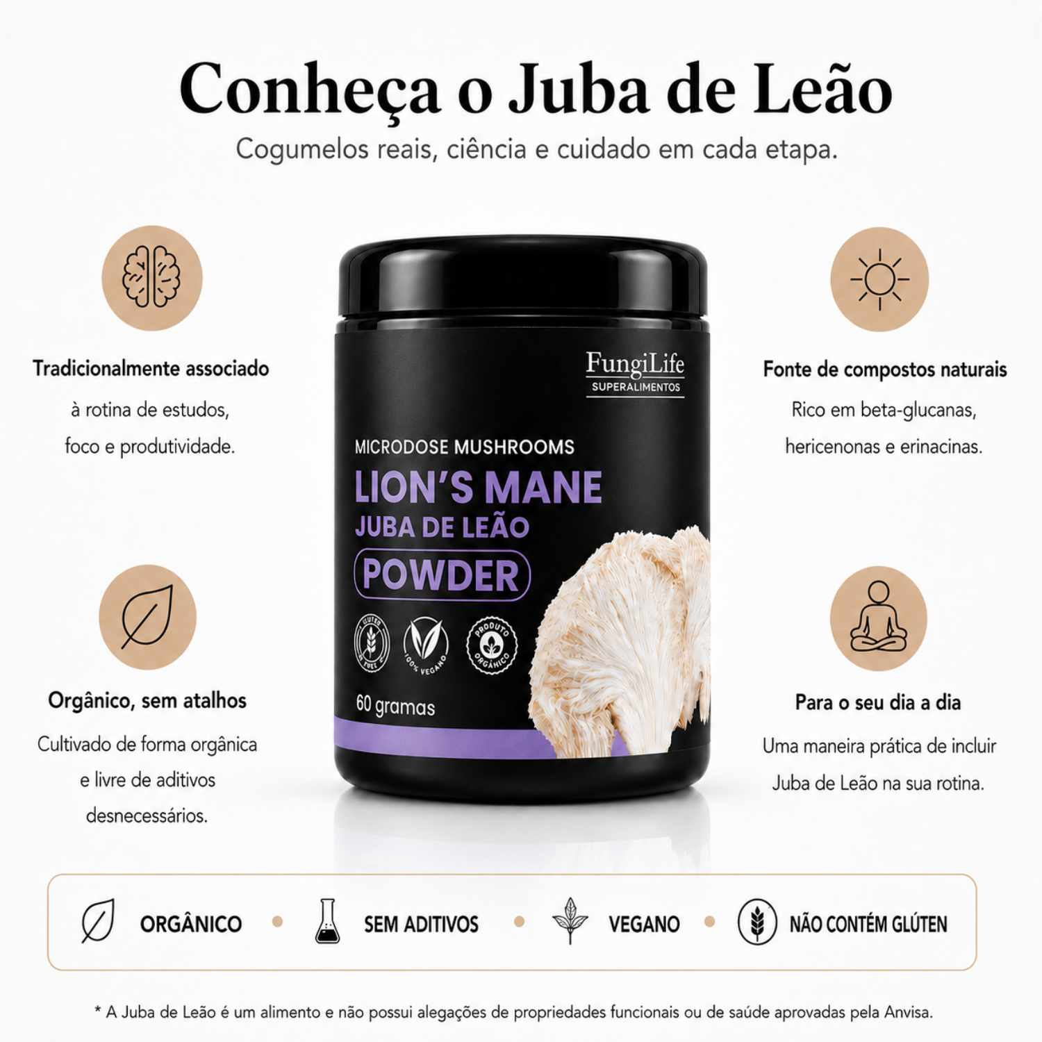 Cogumelo Lion's Mane (Juba de Leão) | Extrato em Pó 60g