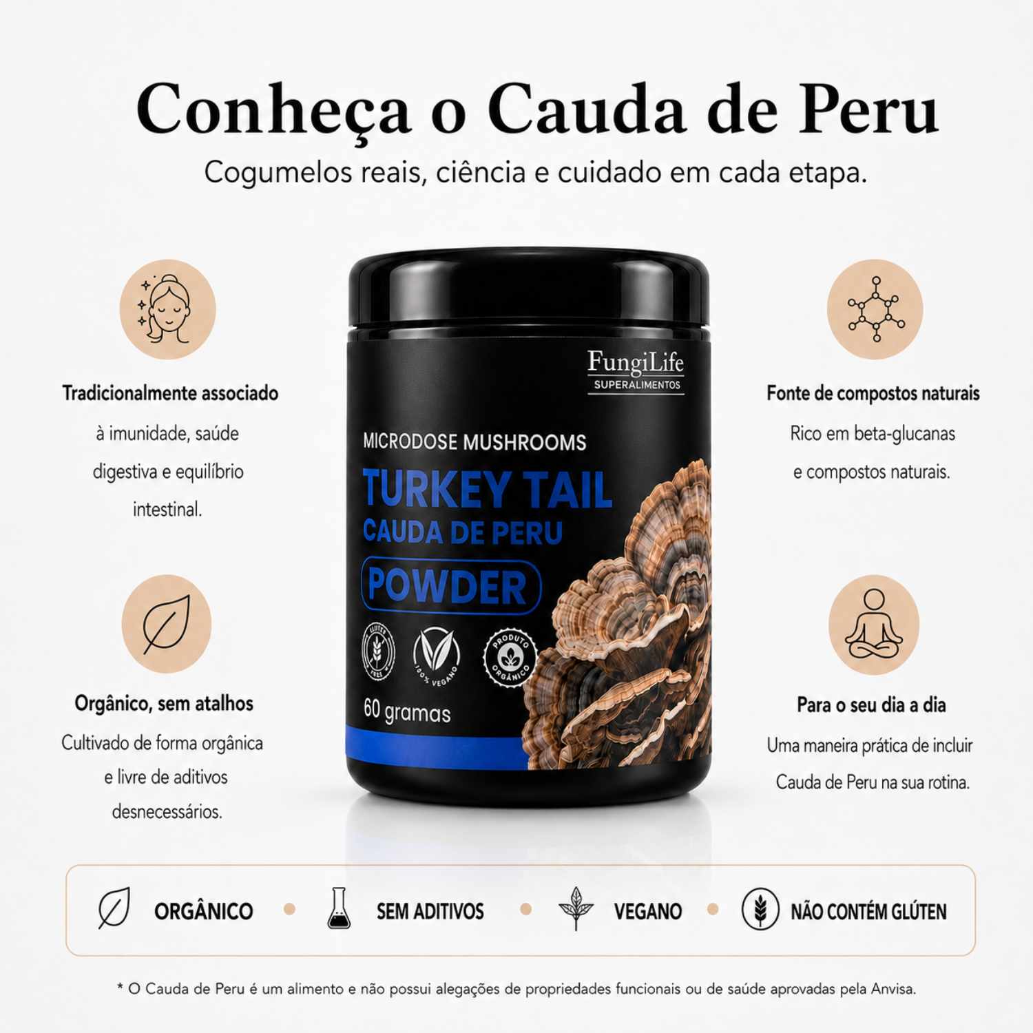 Cogumelo Turkey Tail (Cauda de Peru) | Extrato em Pó 60g