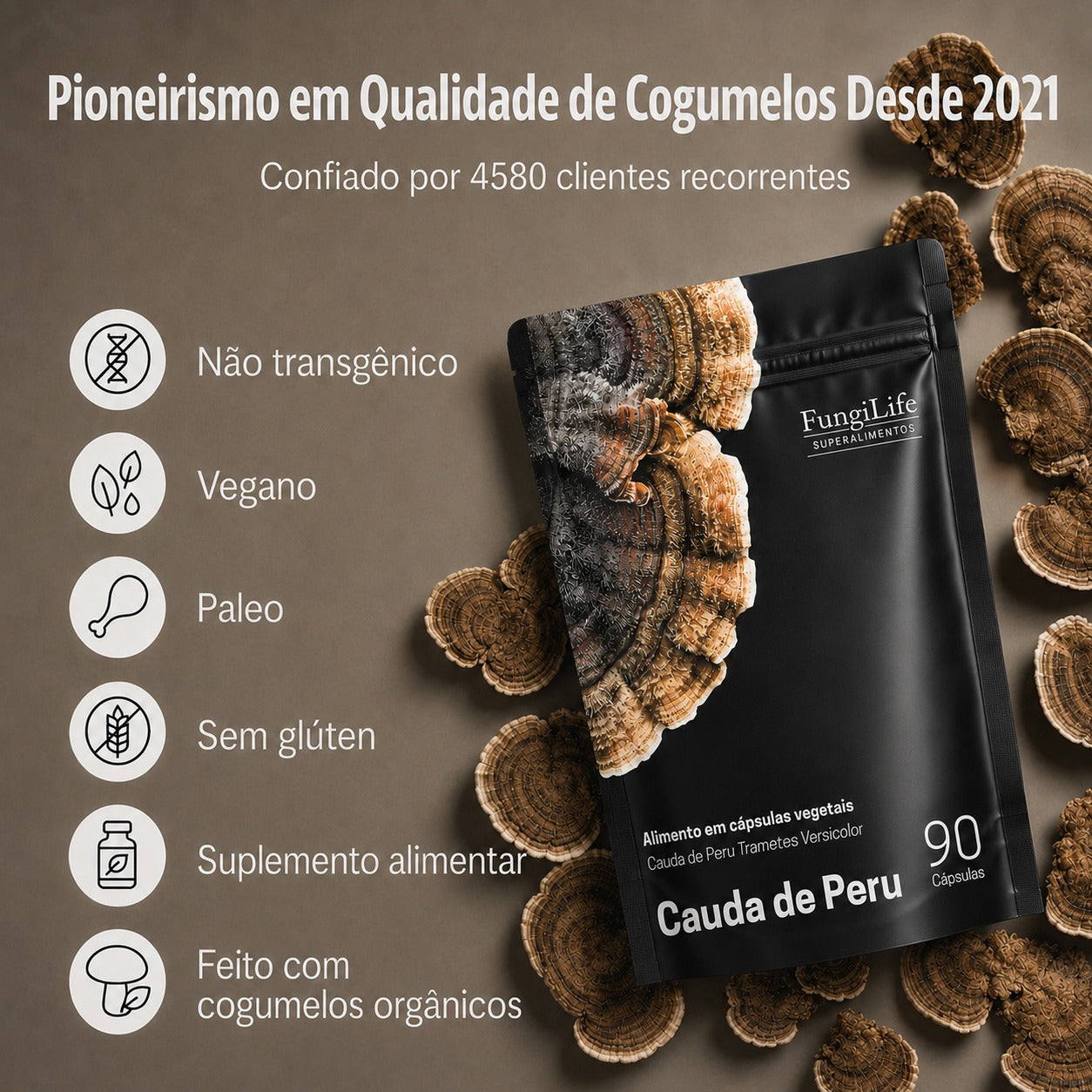 Cogumelo Turkey Tail (Cauda de Peru) | Extrato Encapsulado 90 caps